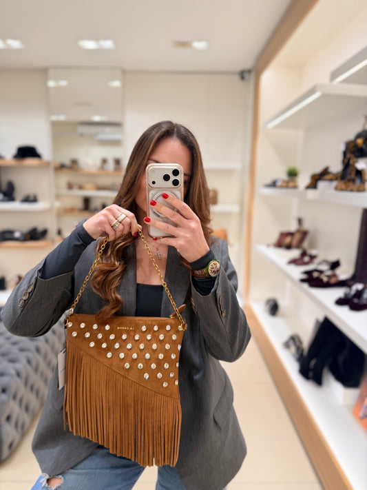 La carrie bag frange marrone