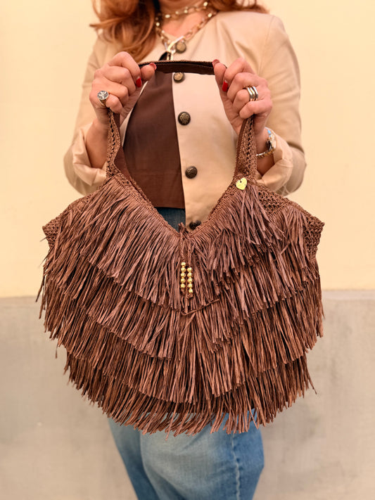 Borsa rafia e frange