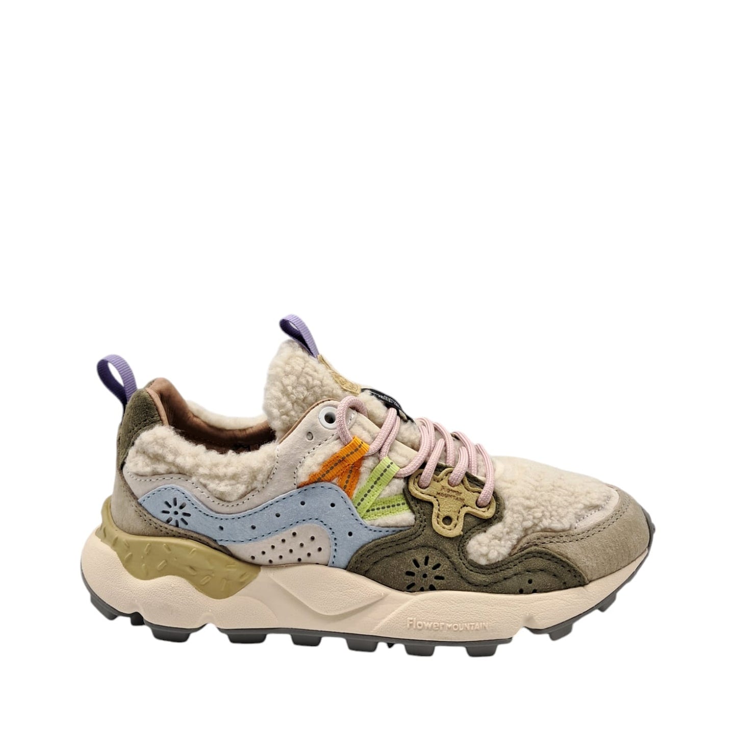 Flower Mountain YAMANO 3 WOMAN - Sneakers in suede e lana - Panna-Celeste