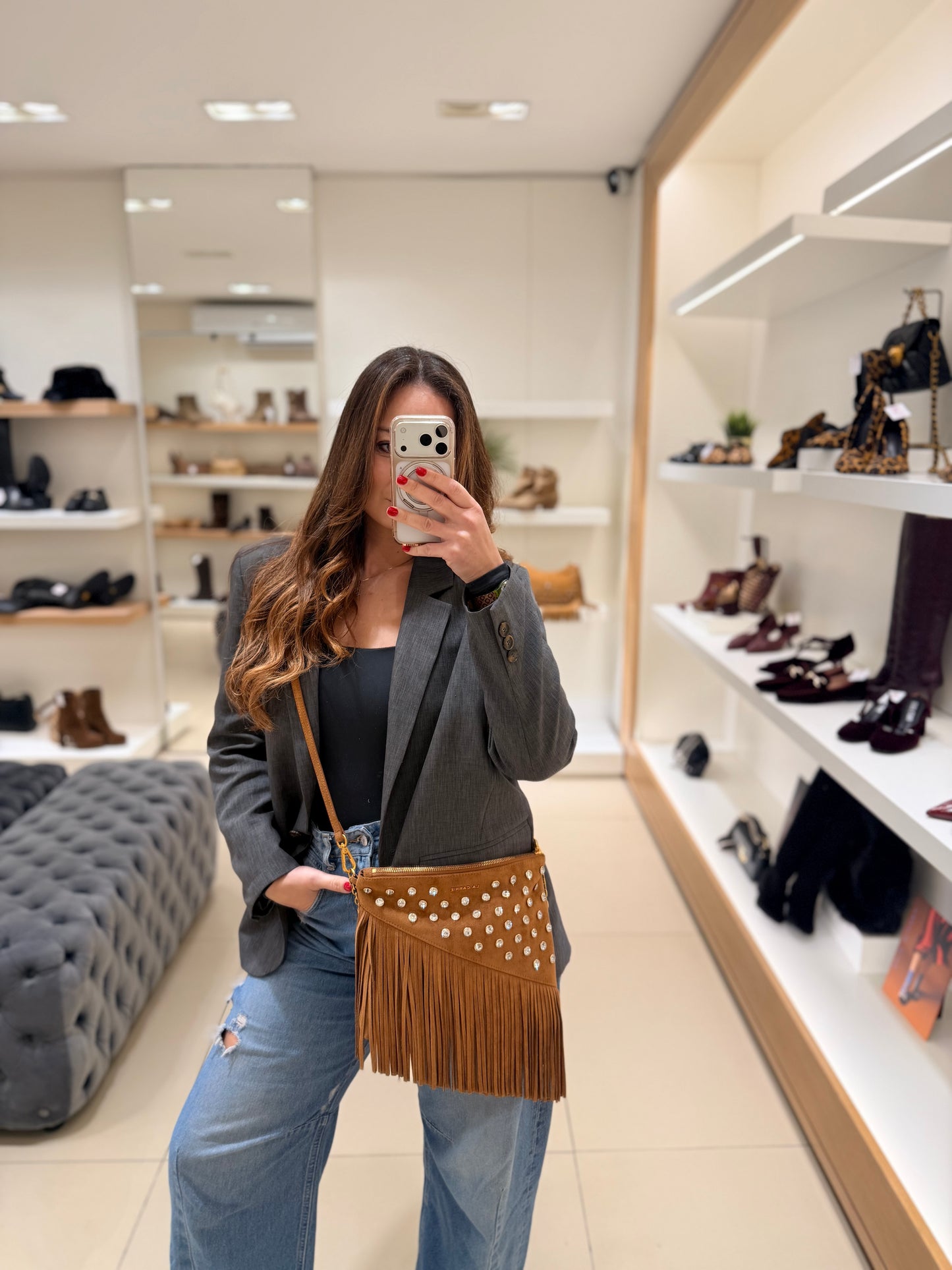 La carrie bag frange marrone