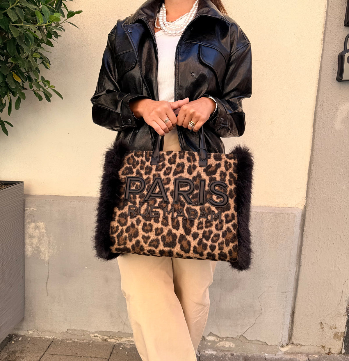 Rue madame megeve tote leopard