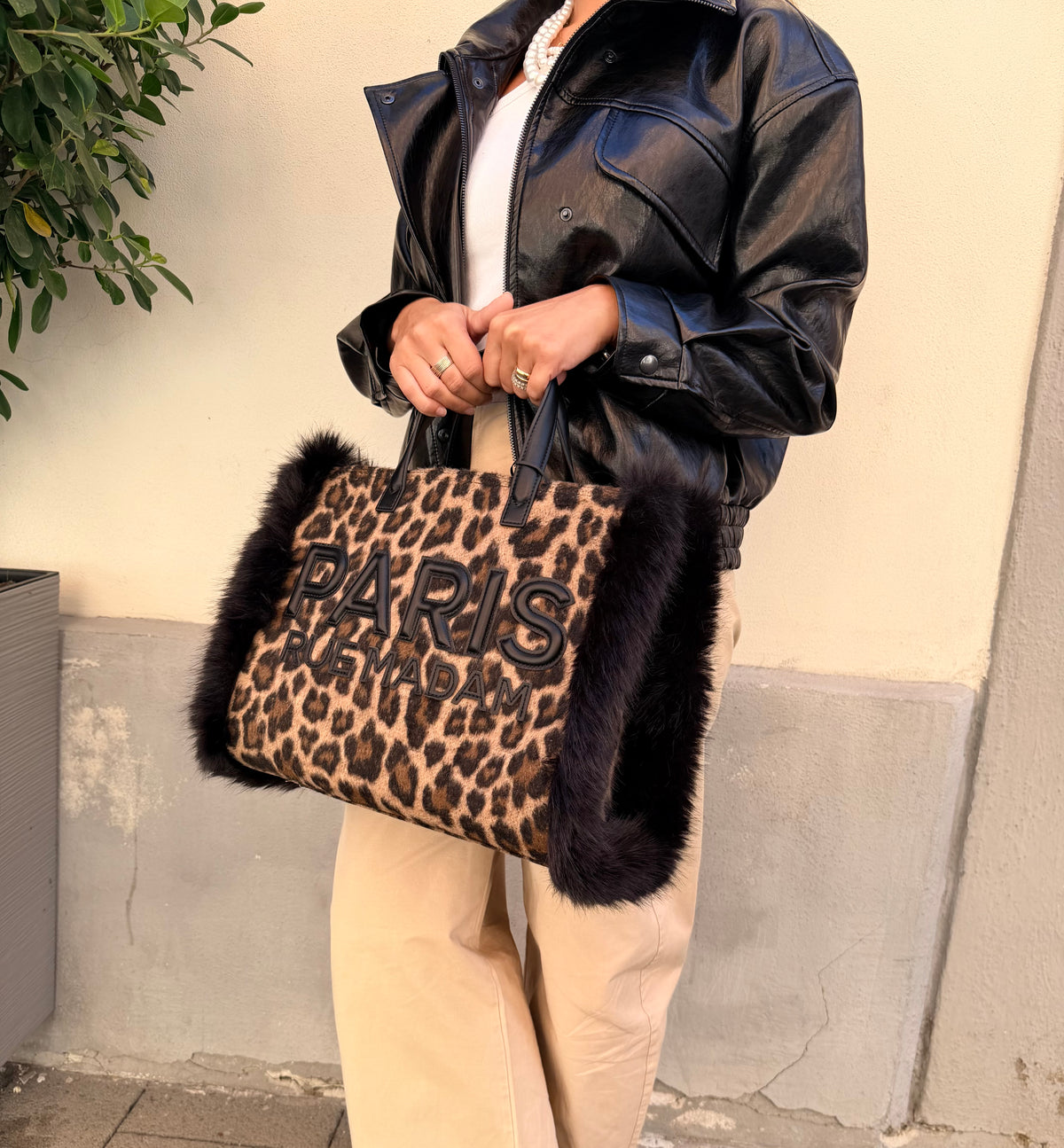 Rue madame megeve tote leopard